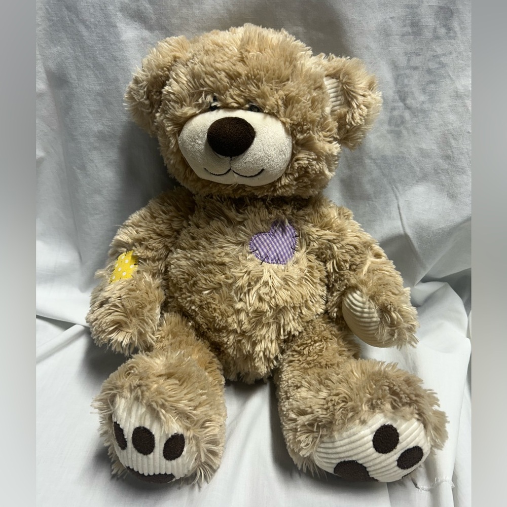 Build-A-Bear Tan Patchwork Patches Quilt Teddy Bear Plush Stuffed Toy 16"